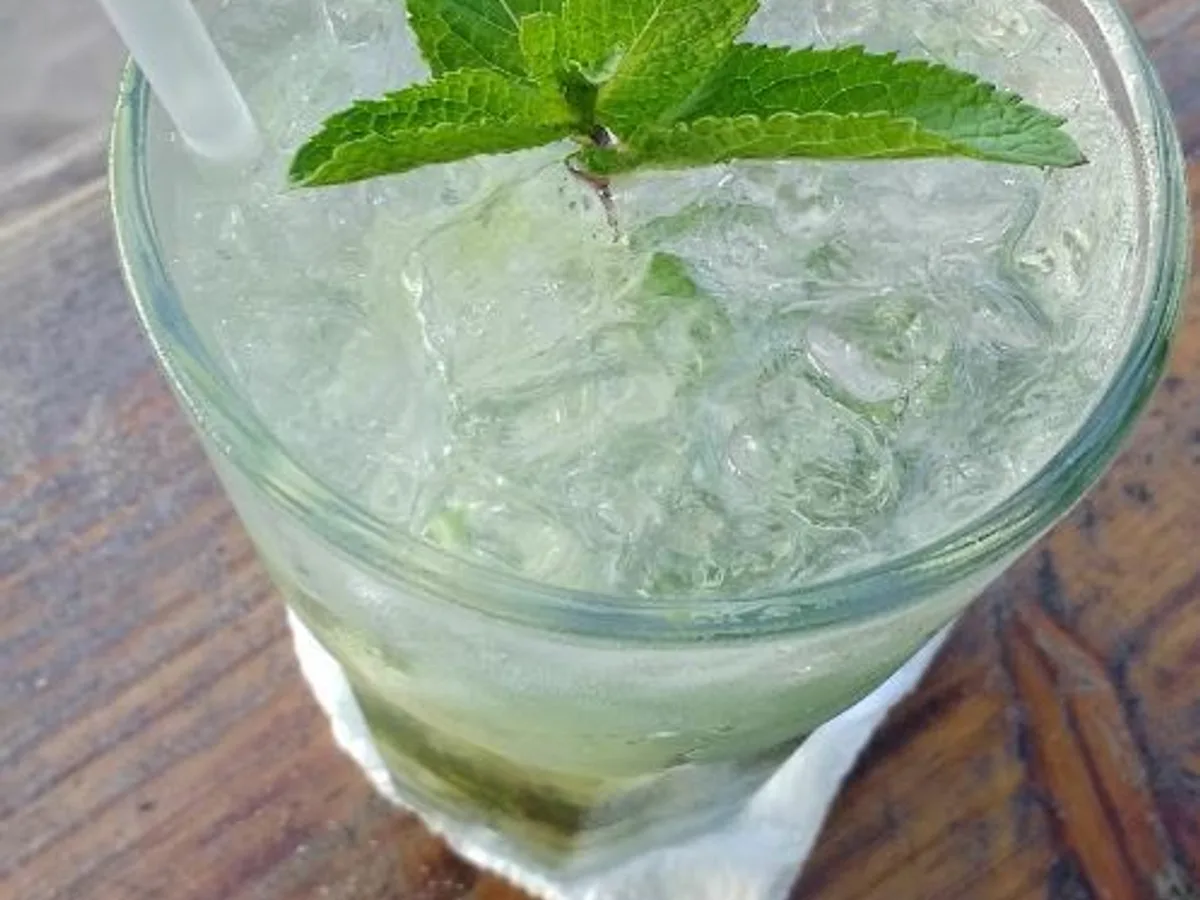 Fresh mojito garnished with mint at Mojito Bar on Cabarete beach